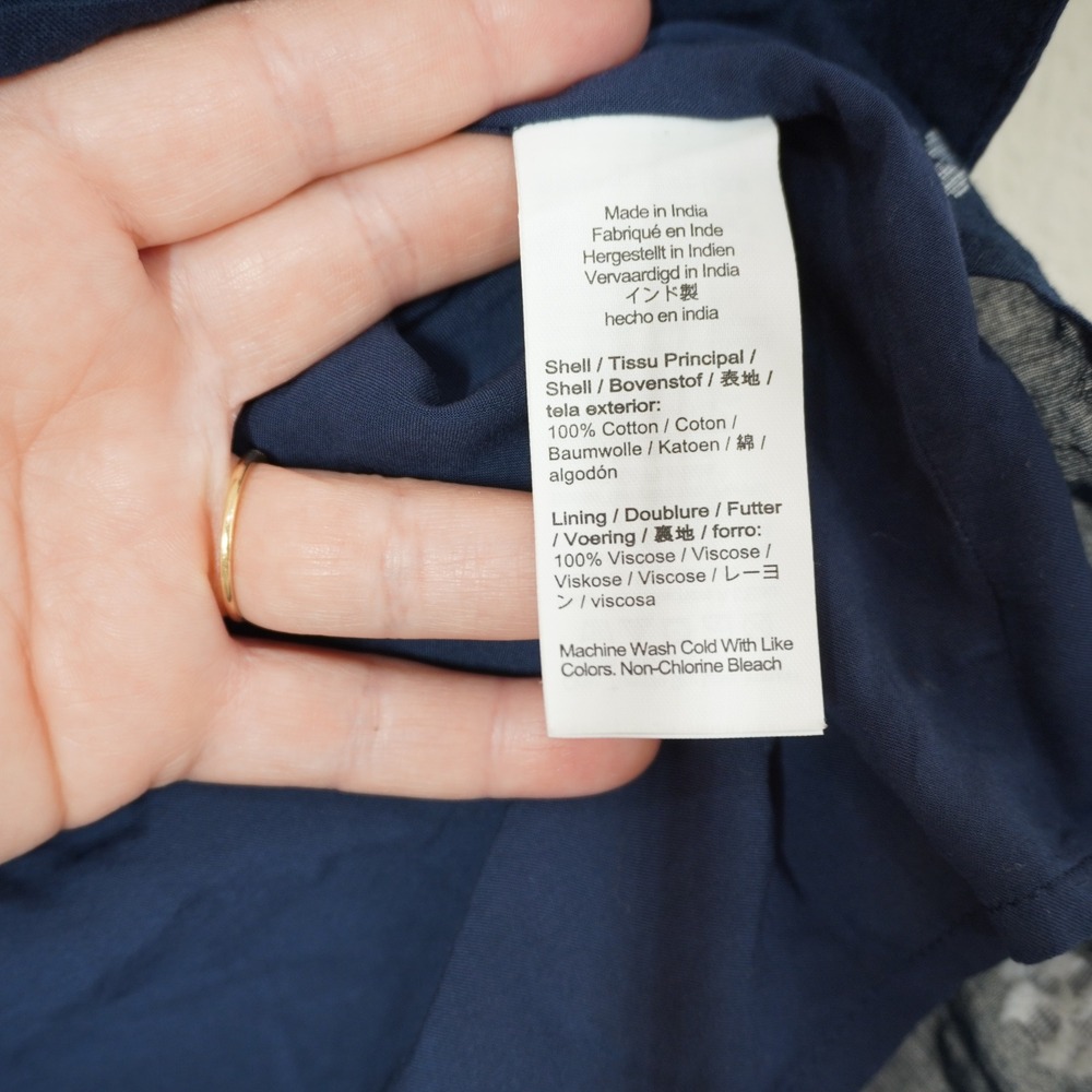 J. Crew Size Medium Navy Blue Block Print Puff Sleeve Cotton Voile Top Cotton - Picture 4 of 7